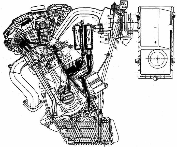 Двигатель M50 в разрезе - вид спереди