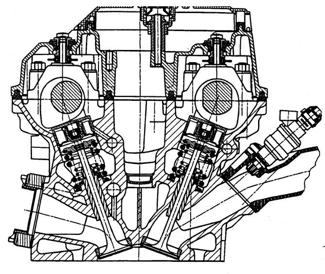 Поперечный разрез головки блока цилиндров двигателя М60