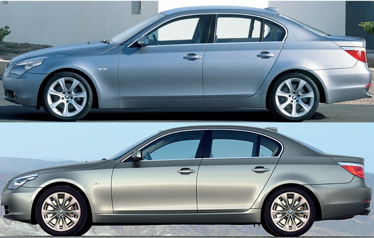BMW E60 - доресталинг vs ресталинг 2007 - вид сбоку