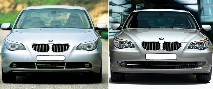 BMW E60 - дорестал vs рестал - вид спереди