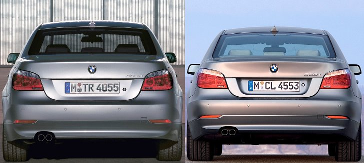 BMW E60 - доресталинг vs рестайлинг 2007 - вид сзади